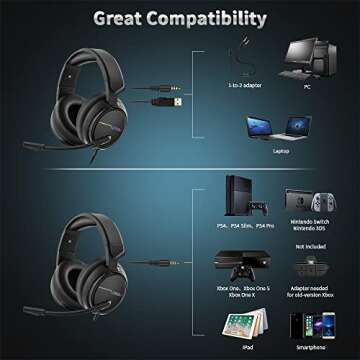 Jeecoo V20 Stereo Gaming Headset for PS4 PS5 Xbox One - Over Ear Headphones with Noise Cancelling Mi...