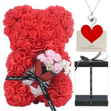FLOWERS Red Rose Teddy Bear for Her, 10 Inch Gifts