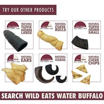 Wild Eats Water Buffalo Horn No Hide Dog Bones & Chews (All Natural Single Source Protein, Grain Free Treat, Long Lasting Dog Chews & Bones (2 Pack, Medium-Horn)