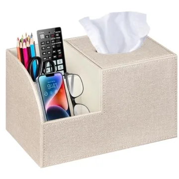 Elegant Multi-Functional PU Leather Tissue Box and Remote Holder