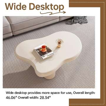 Guyii Cloud Coffee Table, Modern White Coffee Table for Living Room, Cute Irregular Indoor Tea Table with 3 Legs, Easy Assembly (White, 46.06 Inch)