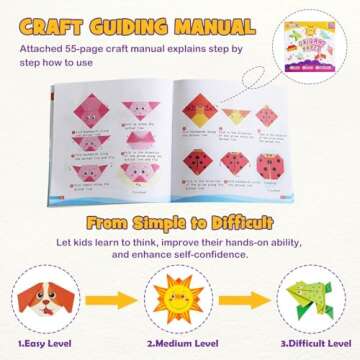 pigipigi Craft Origami Paper for Kids - 208 Sheets Vivid Colorful Folding Papers 54 Patterns Art Projects Kit for 5 6 7 8 9 10 11 12 Years Old Girl Boy Teen Birthday Gift Preschool Educational Toy