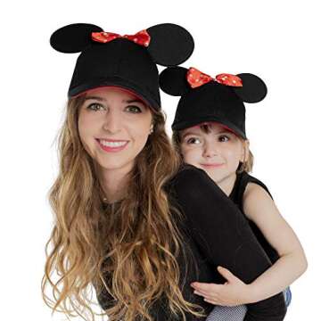 ABG Accessories Little Girls' Minnie Mouse Ears Hat, Set of 2 for Mommy 2-4 Or Adult and Size, 4-7 Years