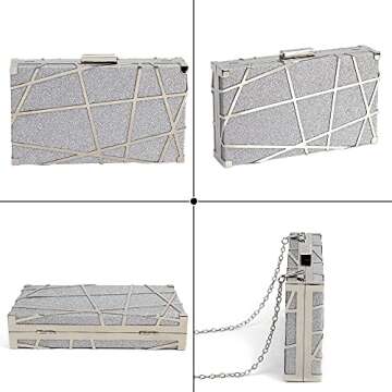 Reberomantic Women Lattice Pattern Metal Handbag Chain Geometric Evening Clutch Purse (Z-Line Silver...