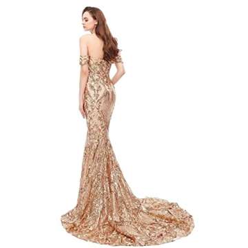 Women's Tulle Sequin Dresses Off Shoulder Mermaid Gown Cocktail Long Party Backless Dresses Pageant ...