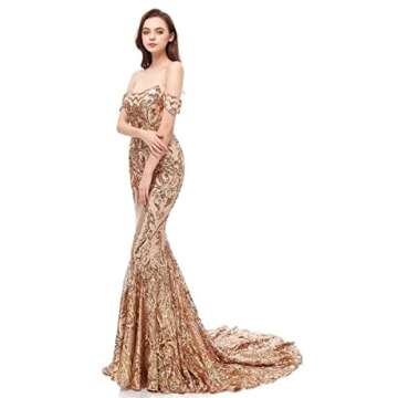 Women's Tulle Sequin Dresses Off Shoulder Mermaid Gown Cocktail Long Party Backless Dresses Pageant Evening Prom Gown Champagne