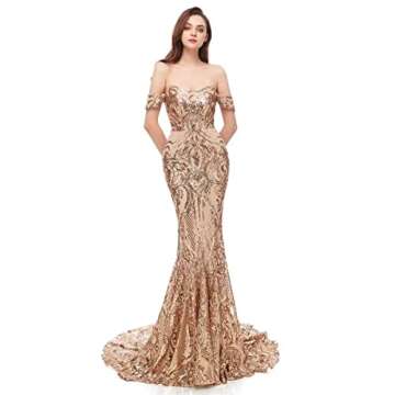 Women's Tulle Sequin Dresses Off Shoulder Mermaid Gown Cocktail Long Party Backless Dresses Pageant Evening Prom Gown Champagne