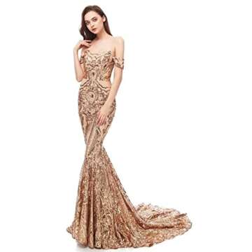 Women's Tulle Sequin Dresses Off Shoulder Mermaid Gown Cocktail Long Party Backless Dresses Pageant Evening Prom Gown Champagne