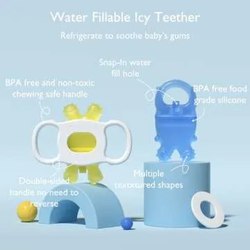 Momcozy Baby Teether Toys, Water Fillable Silicone Cold Teether, Baby Teething Toys Chill Teether, B...