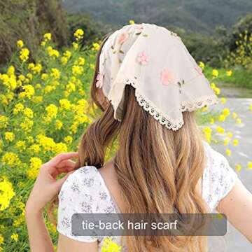 AWAYTR 2Pcs Floral Hair Bandanas Tie-back Head Kerchief for Women Flower Mesh Hair Scarves Lightweig...