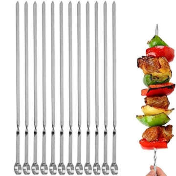12PCS Kabob Skewers Flat Metal BBQ Barbecue Skewer 14" Long Stainless Steel Shish Kebob Sticks Wide ...