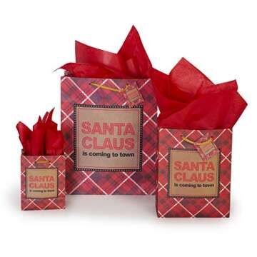Besti Christmas Gift Bags w/Holiday Tissue Paper and Flat Wrap (28-Piece Set) Small, Medium, and Large Sizes | Reusable Present Giving | Santa Claus, Reindeer, Snowman