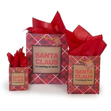 Besti Christmas Gift Bags w/Holiday Tissue Paper and Flat Wrap (28-Piece Set) Small, Medium, and Large Sizes | Reusable Present Giving | Santa Claus, Reindeer, Snowman