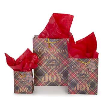 Besti Christmas Gift Bags w/Holiday Tissue Paper and Flat Wrap (28-Piece Set) Small, Medium, and Large Sizes | Reusable Present Giving | Santa Claus, Reindeer, Snowman
