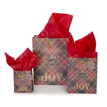 Besti Christmas Gift Bags w/Holiday Tissue Paper and Flat Wrap (28-Piece Set) Small, Medium, and Large Sizes | Reusable Present Giving | Santa Claus, Reindeer, Snowman