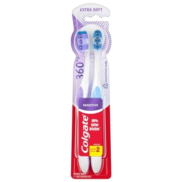 Colgate 360 Extra Soft Toothbrush - Gentle Care for Sensitive Teeth & Gums, 2 Pack