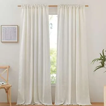 NICETOWN Linen Curtains & Drapes 95 inch Length 2 Panels, Rod Pocket & Back Tab Linen Blend Semi She...