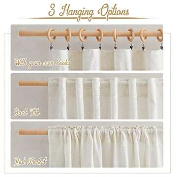 NICETOWN Linen Curtains & Drapes 95 inch Length 2 Panels, Rod Pocket & Back Tab Linen Blend Semi Sheer Privacy with Light Filtering for Farmhouse/Living Room, Burlap, W52 x L95