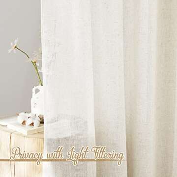 NICETOWN Linen Curtains & Drapes 95 inch Length 2 Panels, Rod Pocket & Back Tab Linen Blend Semi Sheer Privacy with Light Filtering for Farmhouse/Living Room, Burlap, W52 x L95