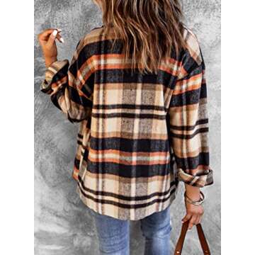 BTFBM Womens Plaid Jacket Long Sleeve Button Down Casual Flannel Shacket Shirts Loose Fall Spring Blouses Tops 2025(Plaid Print Orange, Small)