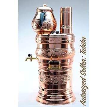 Tubibu Copper Samovar Tea Pot Set Charcoal Handmade Real Copper Samovar (Copper, Lage)