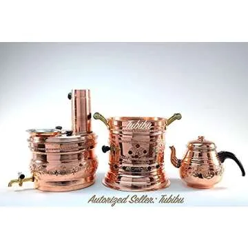 Tubibu Copper Samovar Tea Pot Set Charcoal Handmade Real Copper Samovar (Copper, Lage)