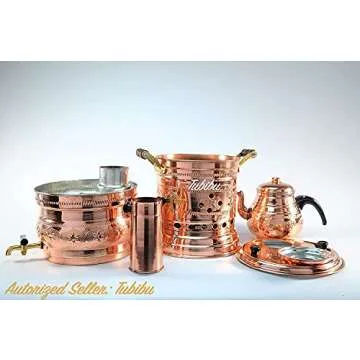 Tubibu Copper Samovar Tea Pot Set Charcoal Handmade Real Copper Samovar (Copper, Lage)