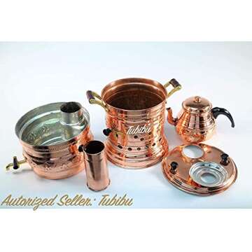 Tubibu Copper Samovar Tea Pot Set Charcoal Handmade Real Copper Samovar (Copper, Lage)