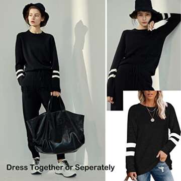 Ekouaer Sweatsuits Womens Loungewear Set Tracksuit Long Sleeve Pajamas Set with Pockets 2 Piece Outfits Lounge Sets Black X-Small