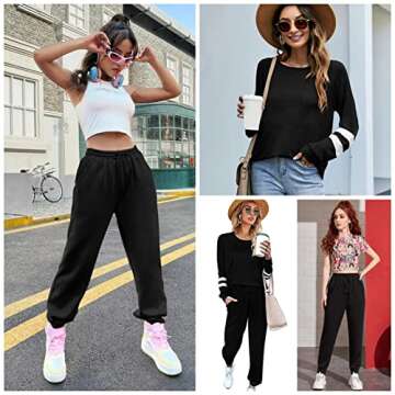 Ekouaer Sweatsuits Womens Loungewear Set Tracksuit Long Sleeve Pajamas Set with Pockets 2 Piece Outfits Lounge Sets Black X-Small