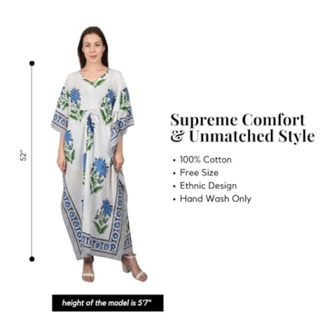 Women's Hand Block Print Cotton Kaftan Dress - Beachwear