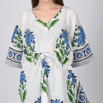 Women's Hand Block Print Cotton Kaftan Dress - Beachwear