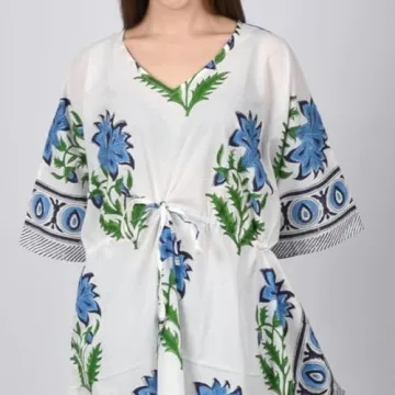 Women's Hand Block Print Cotton Kaftan Dress - Beachwear