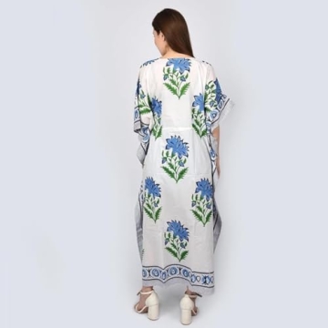 Women's Hand Block Print Cotton Kaftan Dress - Beachwear