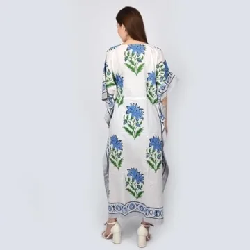 Women's Hand Block Print Cotton Kaftan Dress - Beachwear