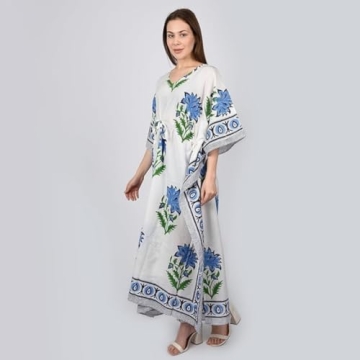 Women's Hand Block Print Cotton Kaftan Dress - Beachwear