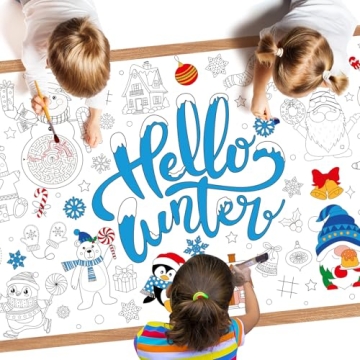 1 Pack Winter Coloring Poster - Hello Winter Giant Coloring Tablecloth for Kids, Snowflake Christmas...