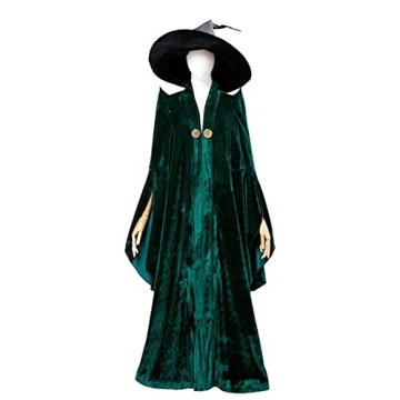 Hermanlory Adult Professor Mcgonagall Cosplay Costume Green Dress Suit With Hat For Women（S）