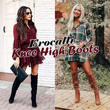 Erocalli Women's Fashion Knee High Boot Women Chunky Block High Heel Pull on Classic Chelsea Long Bo...