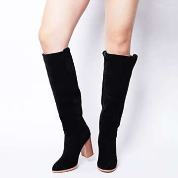 Erocalli Women's Knee High Fashion Boots - Chunky Block Heel