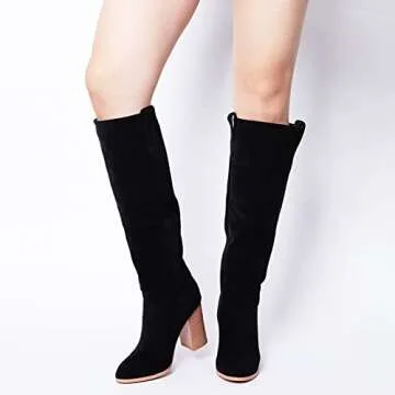 Erocalli Women's Knee High Fashion Boots - Chunky Block Heel