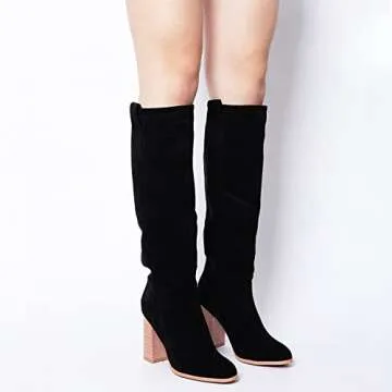 Erocalli Women's Knee High Fashion Boots - Chunky Block Heel