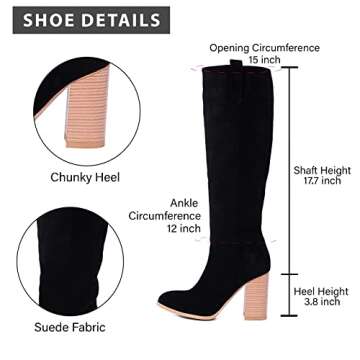 Erocalli Women's Knee High Fashion Boots - Chunky Block Heel