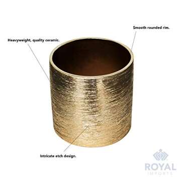 Royal Imports Flower Glass Ceramic Vase Decorative Centerpiece for Home or Wedding - Etched Cylinder Shape, 5"x5", Gold