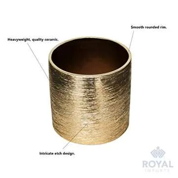 Royal Imports Flower Glass Ceramic Vase Decorative Centerpiece for Home or Wedding - Etched Cylinder Shape, 5"x5", Gold