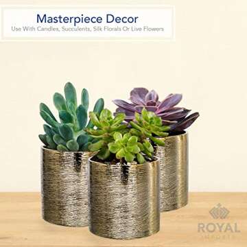 Royal Imports Flower Glass Ceramic Vase Decorative Centerpiece for Home or Wedding - Etched Cylinder Shape, 5"x5", Gold