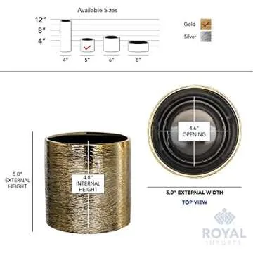 Royal Imports Flower Glass Ceramic Vase Decorative Centerpiece for Home or Wedding - Etched Cylinder Shape, 5"x5", Gold