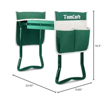 TomCare Upgraded Garden Kneeler Seat Widen Soft Kneeling Pad Garden Stools Garden Bench with 2 Large Tool Pouches Outdoor Foldable Gardening Gifts for Women Men Gardeners, Green