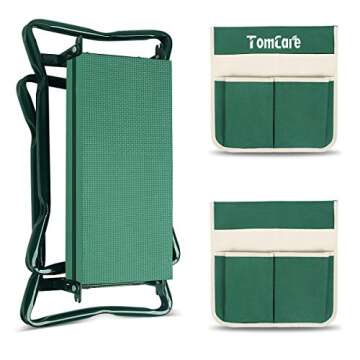 TomCare Upgraded Garden Kneeler Seat Widen Soft Kneeling Pad Garden Stools Garden Bench with 2 Large Tool Pouches Outdoor Foldable Gardening Gifts for Women Men Gardeners, Green