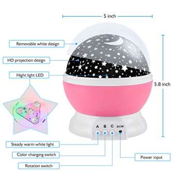 RICTLY Night Light for Kids, Kids Night Light, Star Night Light, Nebula Star Projector 360 Degree Rotation - 4 LED Bulbs 12 Light Color Changing with USB Cable, Romantic Gifts for Men Women Children